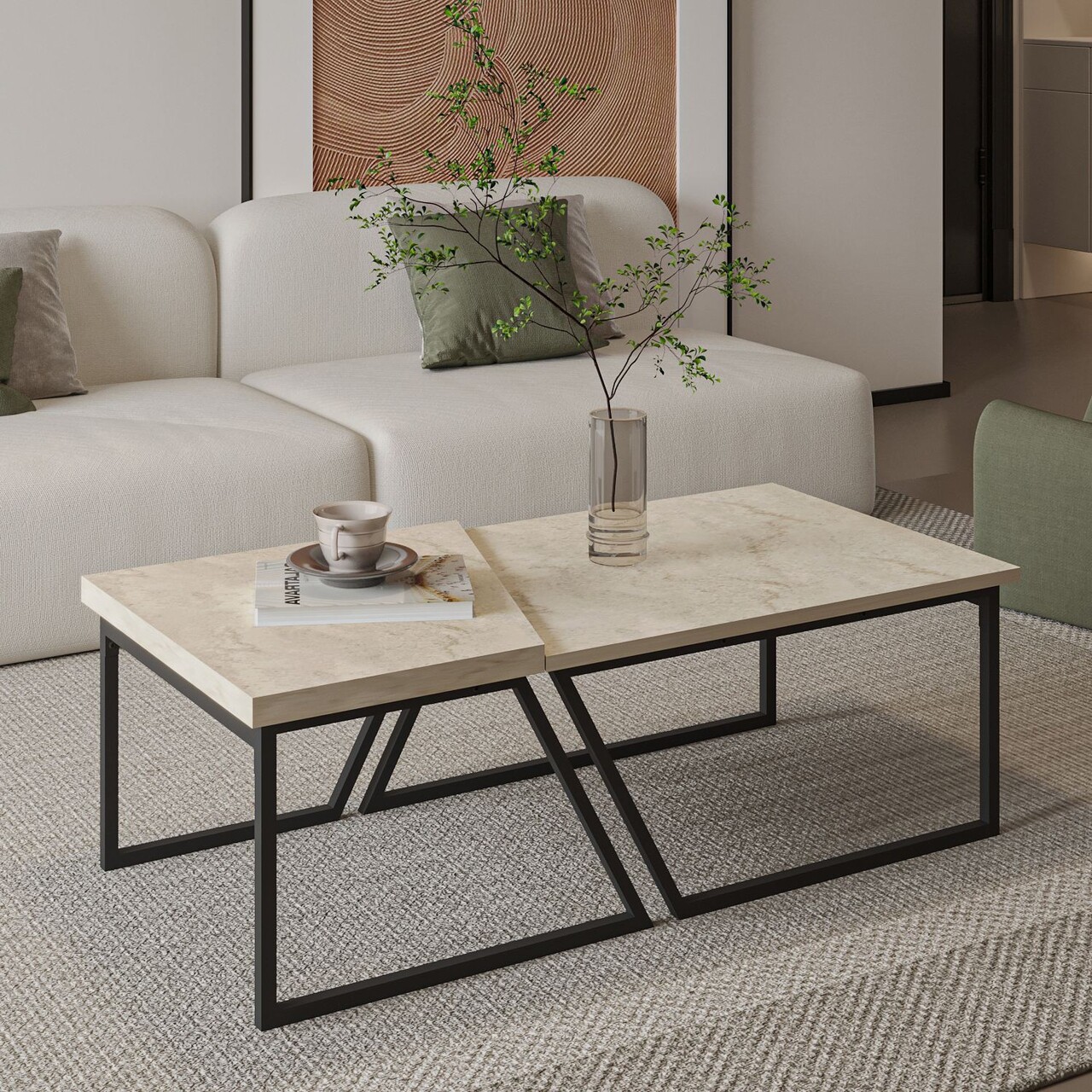 Set masute de cafea, Hanah Home, Verona P0024623, PAL, Travetină - imagine 6